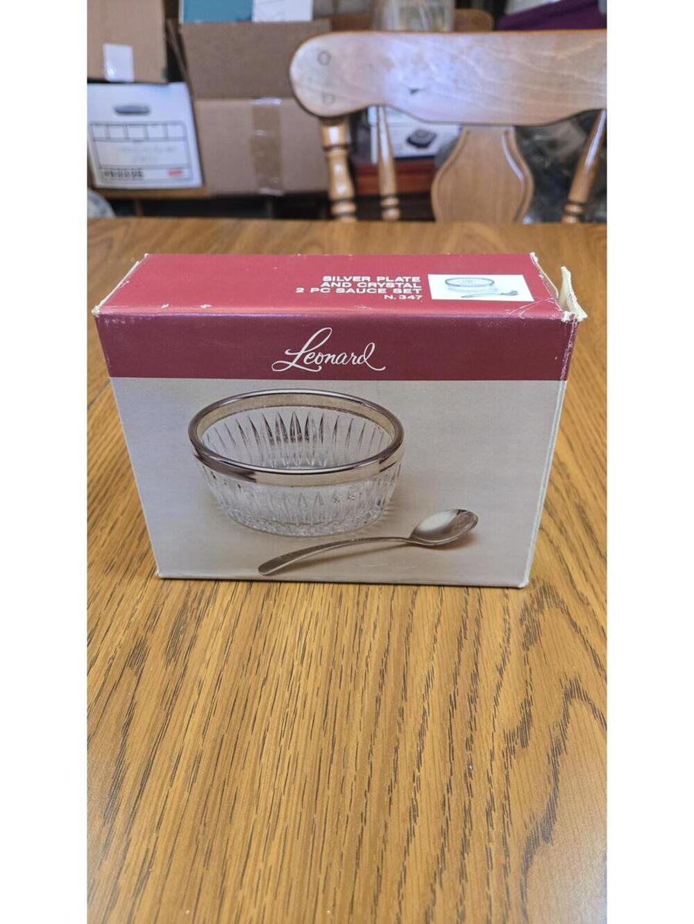 Leonard Silver Plate and Crystal 2 Pc Sauce Set N.347